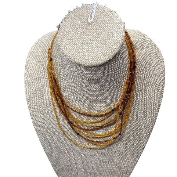Vintage Seed Yellow Orange Multi Strand Necklace Lobster Clasp - Picture 1 of 5
